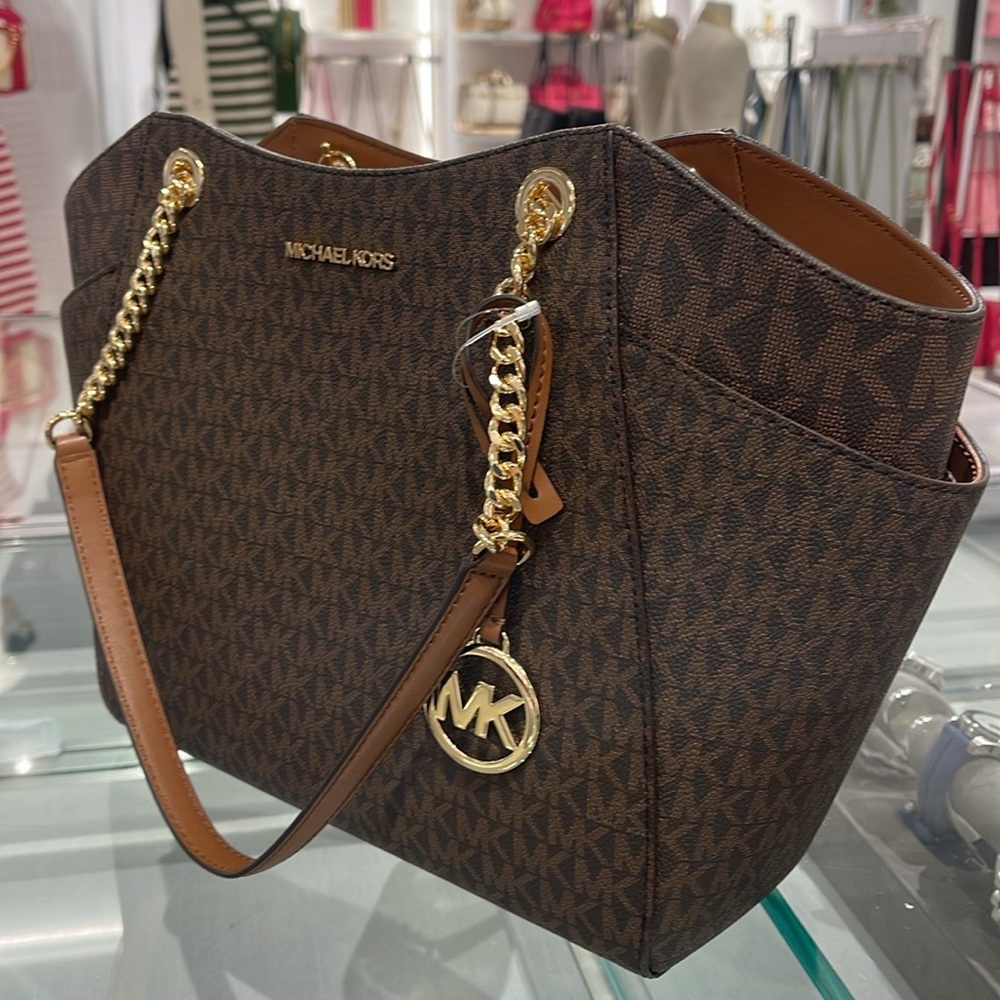 MICHAEL KORS LG CHAIN SHLDR TOTE BROWN 35F8GTVE7B NWT - Picture 14 of 16